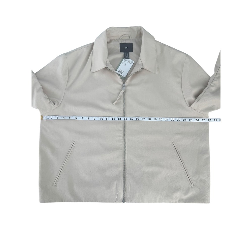 H&M Mens Regular Fit Twill Jacket XXL Beige Zip Front Minimalist NWT - Picture 5 of 8